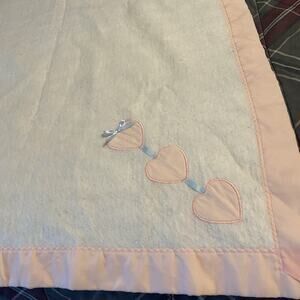 VTG Chatham Baby WhitePink Blanket Soft Chenille Nylon Trim 35x50 Girl Lovey USA